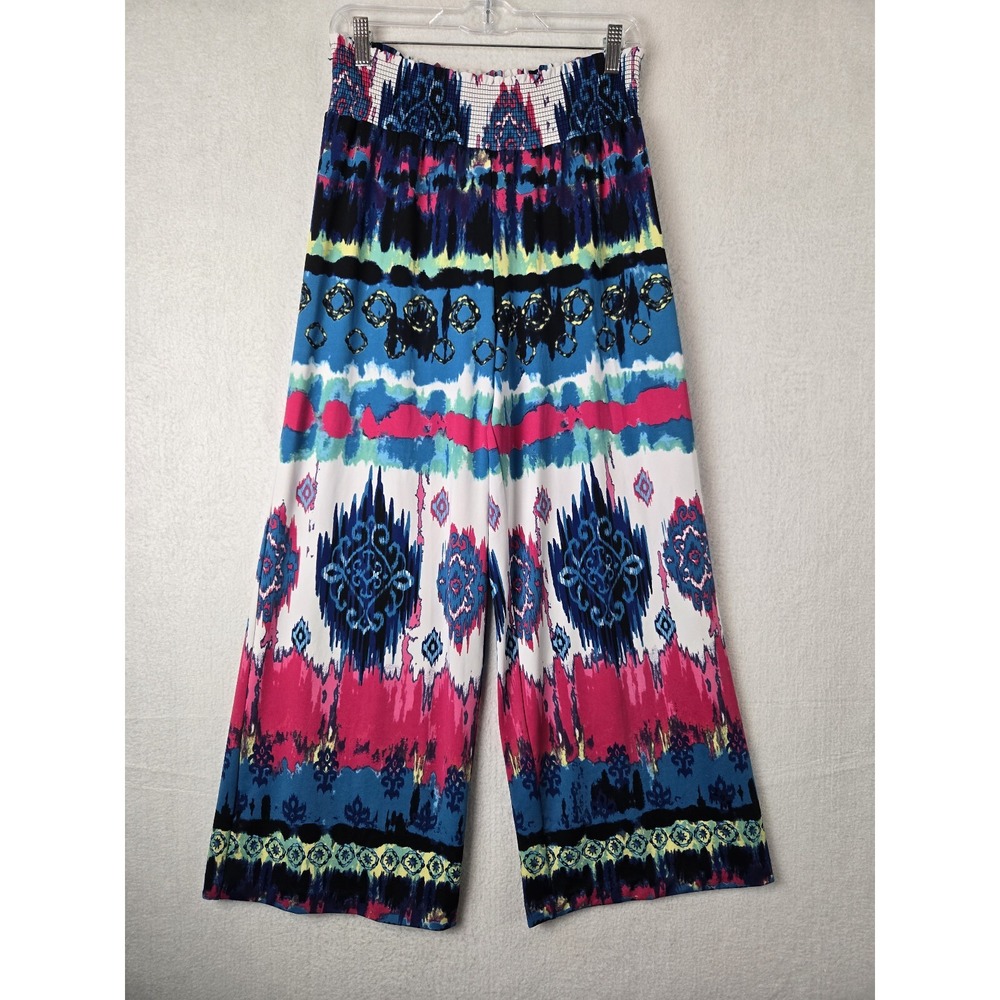 Sharagano Womens Wide Leg Pants Size M Elastic Waist Polyester Multicolor